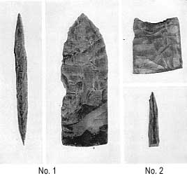 Artifacts associated with fossil bison on Lone Wolf Creek, Mitchell County, Texas.