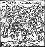 Seated around large platters, women and children consume human entrails